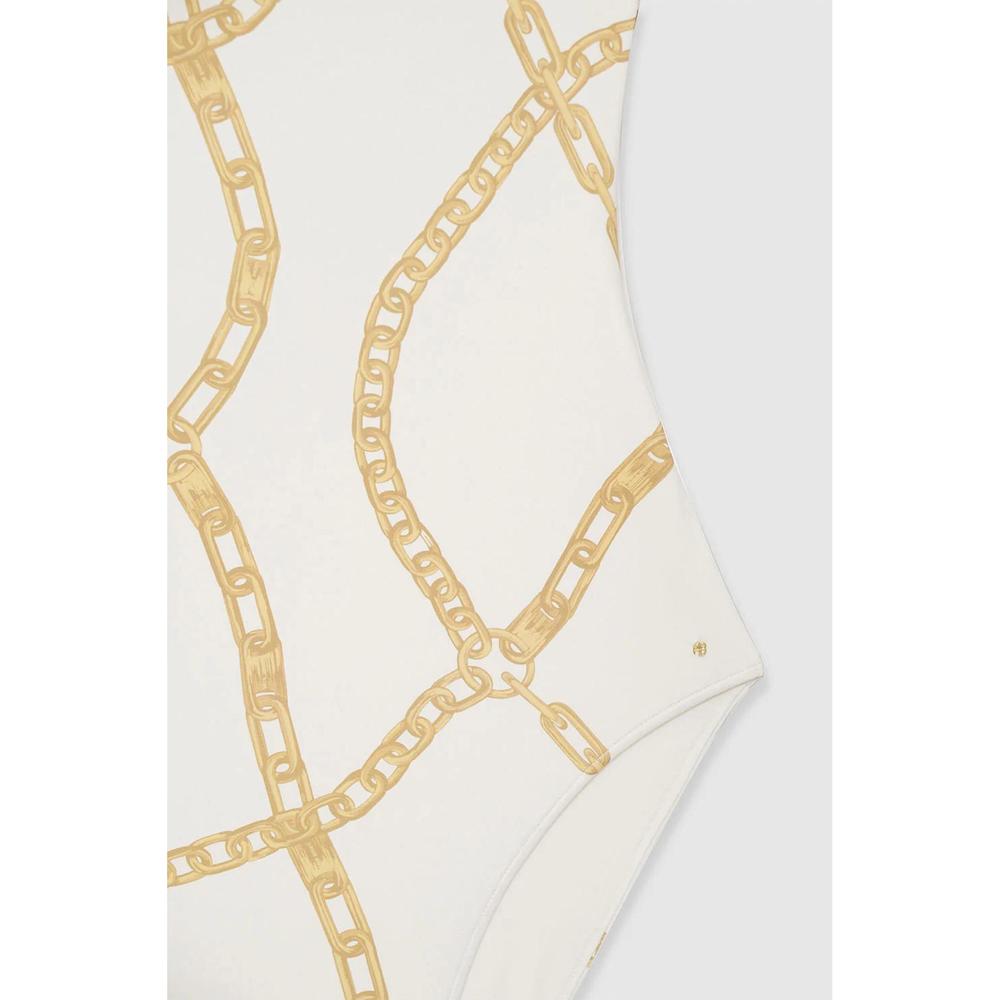 NEW ANINE BING jace one piece in cream and tan link print - Picture 3 of 5